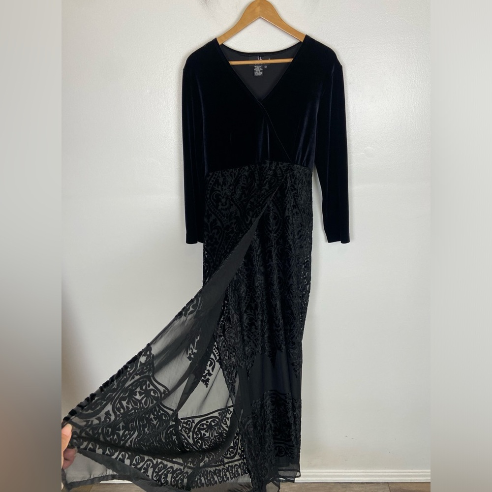 Carole Little Bourn Out Velvet Maxi Dress 10‎ Black Long Sleeves Whimsigoth USA - Picture 5 of 14